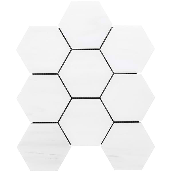 Bianco Dolomite White 4" Hexagon Premium Polished Marble Mosaic Tile