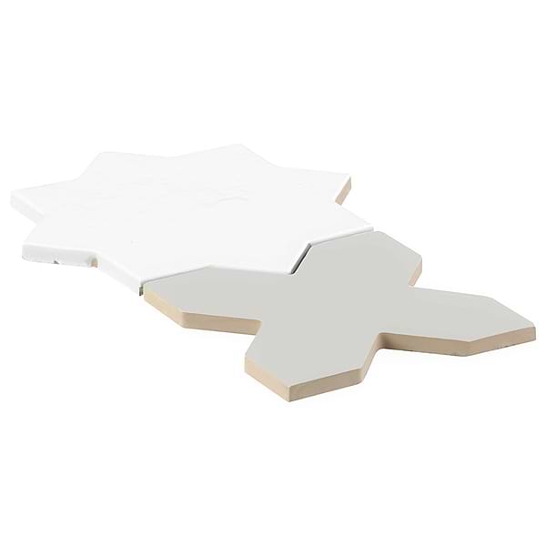 Malta White Polished Star and White Matte Cross 6" Terracotta Look Porcelain Tile