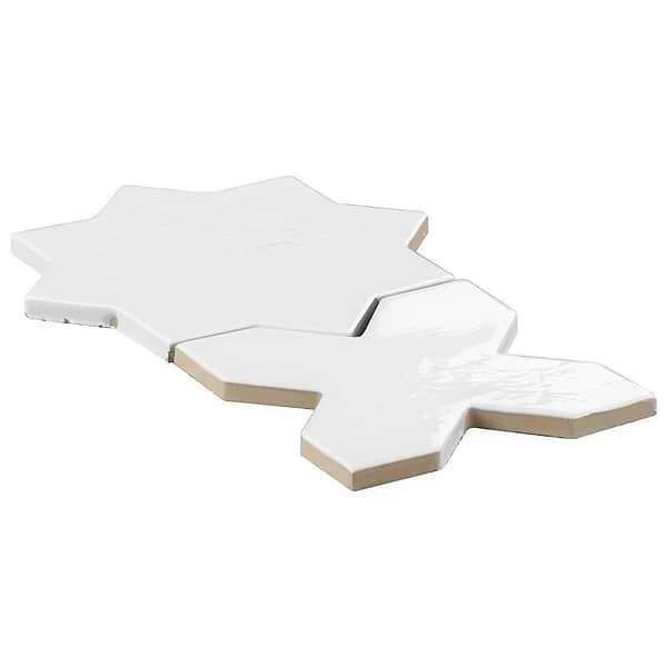 Malta White Polished Star and White Polished Cross 6" Terracotta Look Porcelain Tile