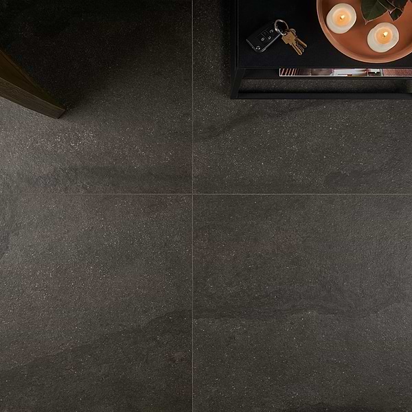 Olympic Charcoal 24x24; in Charcoal Porcelain; for Backsplash, Bathroom Floor, Bathroom Wall, Commercial Floor, Floor Tile, Kitchen Floor, Kitchen Wall, Outdoor Floor, Outdoor Wall, Pool Tile, Shower Floor, Shower Wall, Wall Tile; in Style Ideas Classic, Industrial, Mid Century, Traditional, Transitional