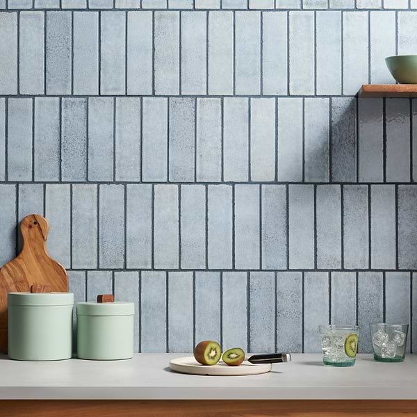 ColorHues Lava Stone Arctic Blue 2x8; in Blue Lava Stone; for Backsplash, Bathroom Floor, Bathroom Wall, Commercial Floor, Floor Tile, Kitchen Floor, Kitchen Wall, Outdoor Wall, Shower Floor, Shower Wall, Wall Tile; in Style Ideas Beach, Classic, Contemporary, Cottage, Craftsman, Mediterranean, Transitional