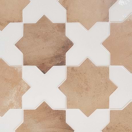 Malta Cotto Brown Matte Star and White Polished Cross 6" Terracotta Look Porcelain Tile