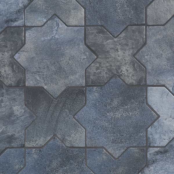 Malta Denim Blue Matte Star and Denim Blue Matte Cross 6" Terracotta Look Porcelain Tile