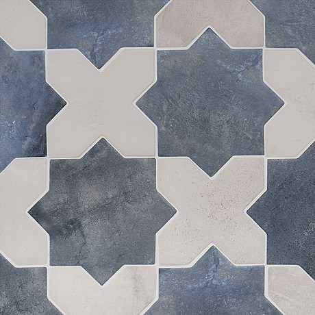 Malta Denim Blue Matte Star and White Matte Cross 6" Terracotta Look Porcelain Tile
