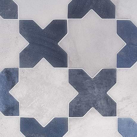 Malta White Matte Star and Denim Blue Matte Cross 6" Terracotta Look Porcelain Tile