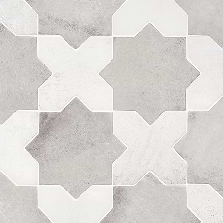 Malta Dove Gray Matte Star and White Matte Cross 6" Terracotta Look Porcelain Tile