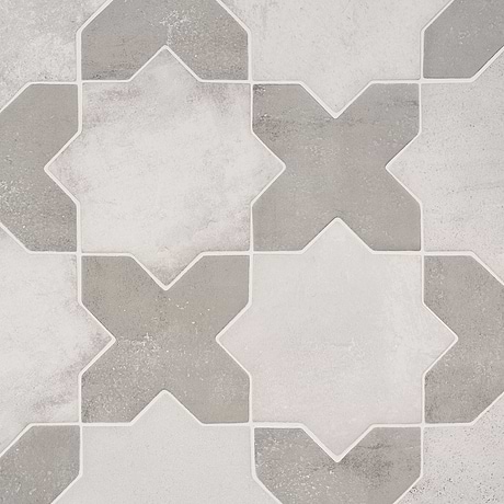 Malta White Matte Star and Dove Gray Matte Cross 6" Terracotta Look Porcelain Tile