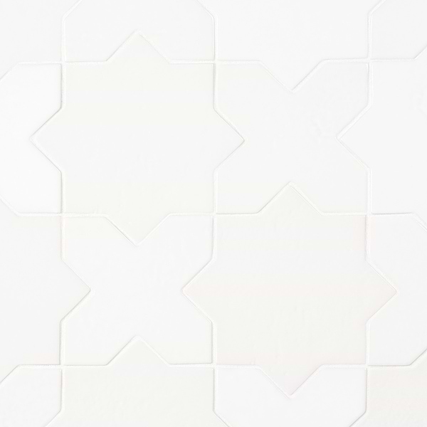 Malta White Polished Star and White Polished Cross 6" Terracotta Look Porcelain Tile