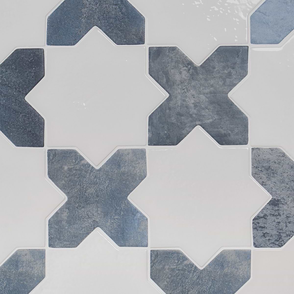 Malta White Polished Star and Denim Blue Matte Cross 6" 