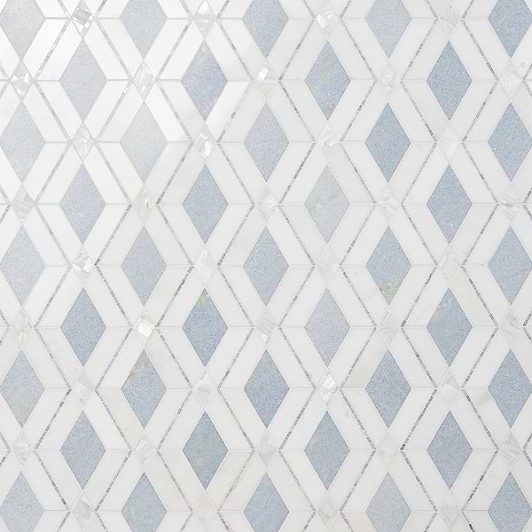 Elaine Azul Blue Celeste Polished Marble and Pearl Mosaic Tile