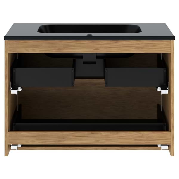 Close Out - Kora Geo Faux Fluted 32" Single Vanity with Integrated Black Ceramic Top & Black Handles