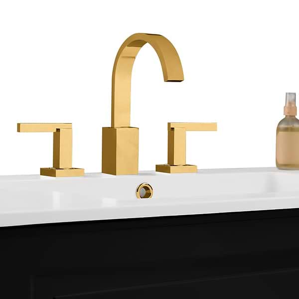 Alma Black 30" Vanity with Gold Legs & Knobs with Integrated White Solid Surface Top