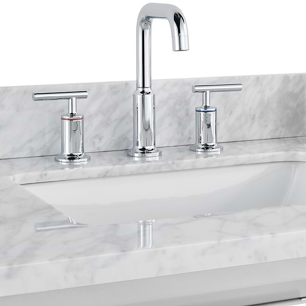 Bungalow White and Silver 36" Single Vanity with Carrara Marble Top