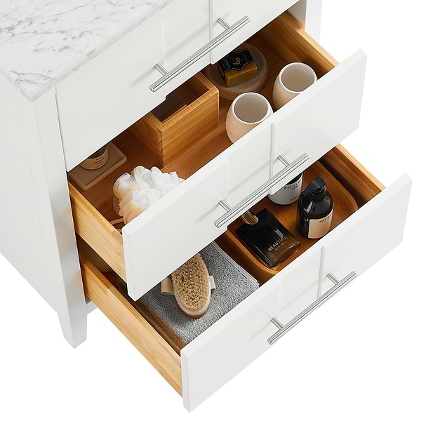 Iconic White and Silver 24" Single Vanity with Carrara Marble Top