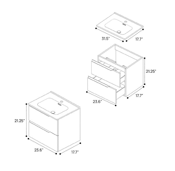 Duo Weathered Oak 24" Single Vanity without Top