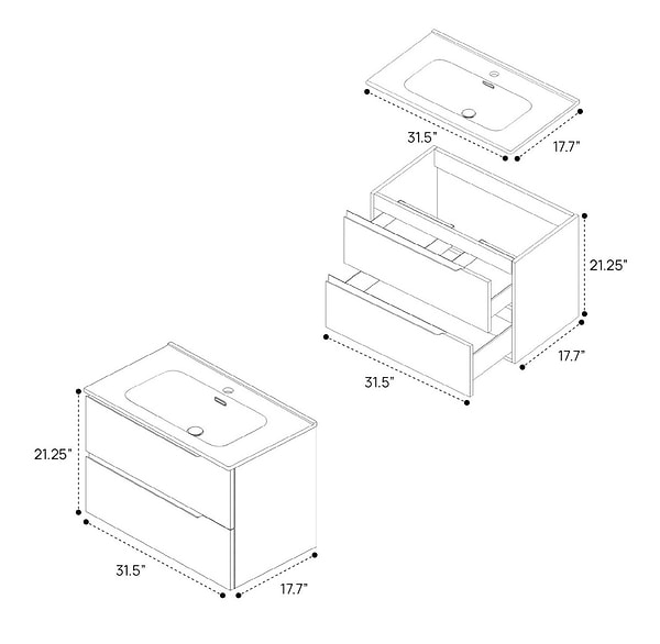 Duo Weathered Oak 32" Single Vanity with Integrated White Ceramic Top