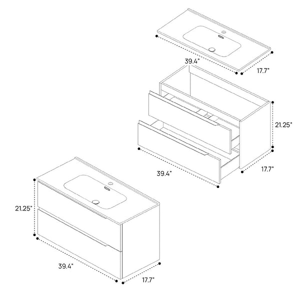 Duo Weathered Oak 40" Single Vanity with Integrated Black Ceramic Top