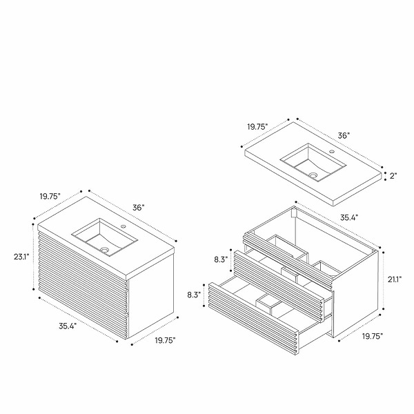 Gibson Light Wood 36" Single Vanity with Integrated White Acrylic Top