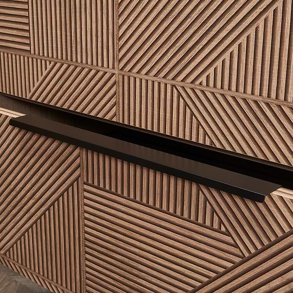 Close Out - Kora Geo Faux Fluted 32" Single Vanity with Integrated Black Ceramic Top & Black Handles