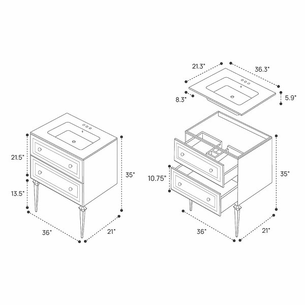 Alma Black 36" Vanity with Chrome Legs & Knobs without Top