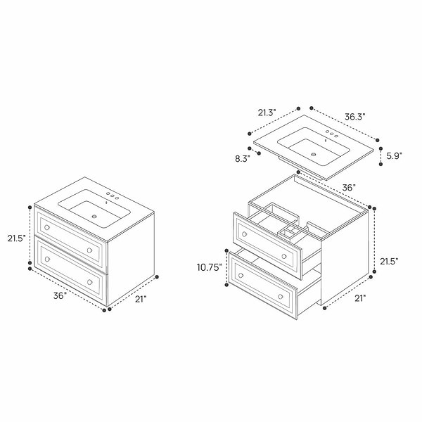 Alma White 36" Vanity with Integrated White Solid Surface Top