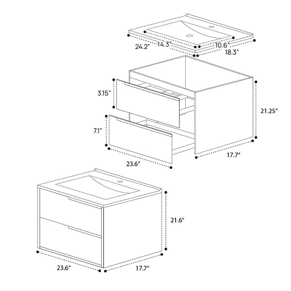 Kora Art Faux Fluted 24" Single Vanity with Gold Handles without Top