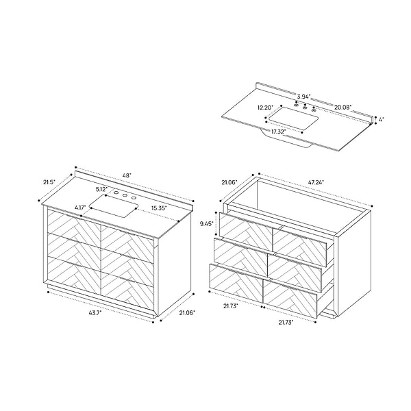 Marilyn Woodgrain 48" Single Vanity with Pure White Quartz Top