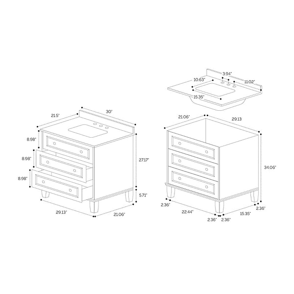 Close Out - Nora Gray 30" Single Vanity with Pure White Quartz Top