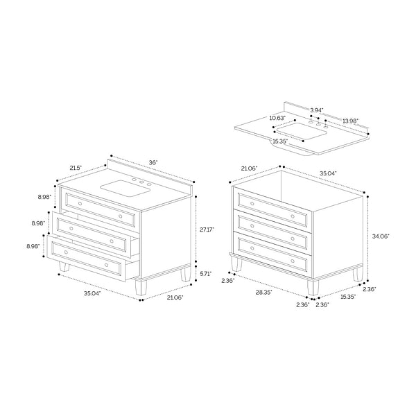 Close Out - Nora White 36" Single Vanity with Pure White Quartz Top