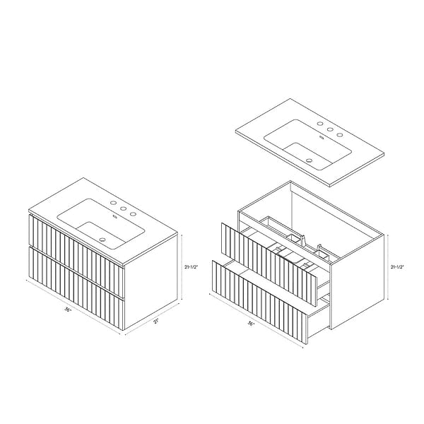 Adeline Denim Blue 36" Single Vanity with Integrated Solid Surface Top