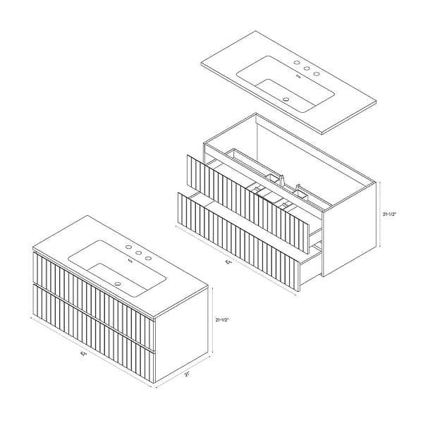 Adeline Denim Blue 42" Single Vanity with Integrated Solid Surface Top
