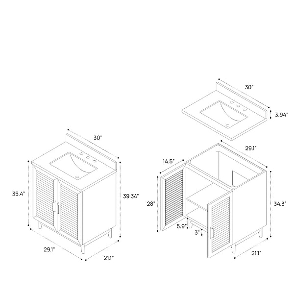 Close Out - Lowell Dark Walnut 30" Single Vanity with Carrara Marble Top