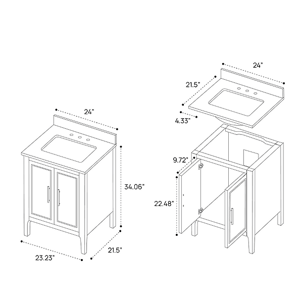 Province White and Silver 24" Single Vanity without Top