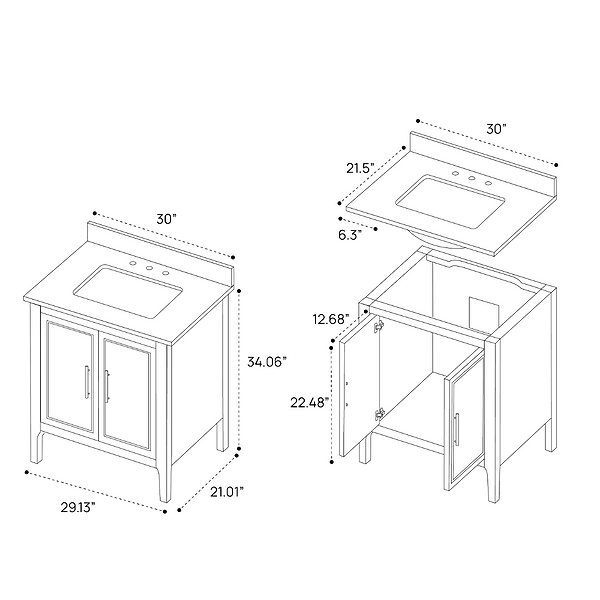 Province White and Silver 30" Single Vanity with Carrara Marble Top