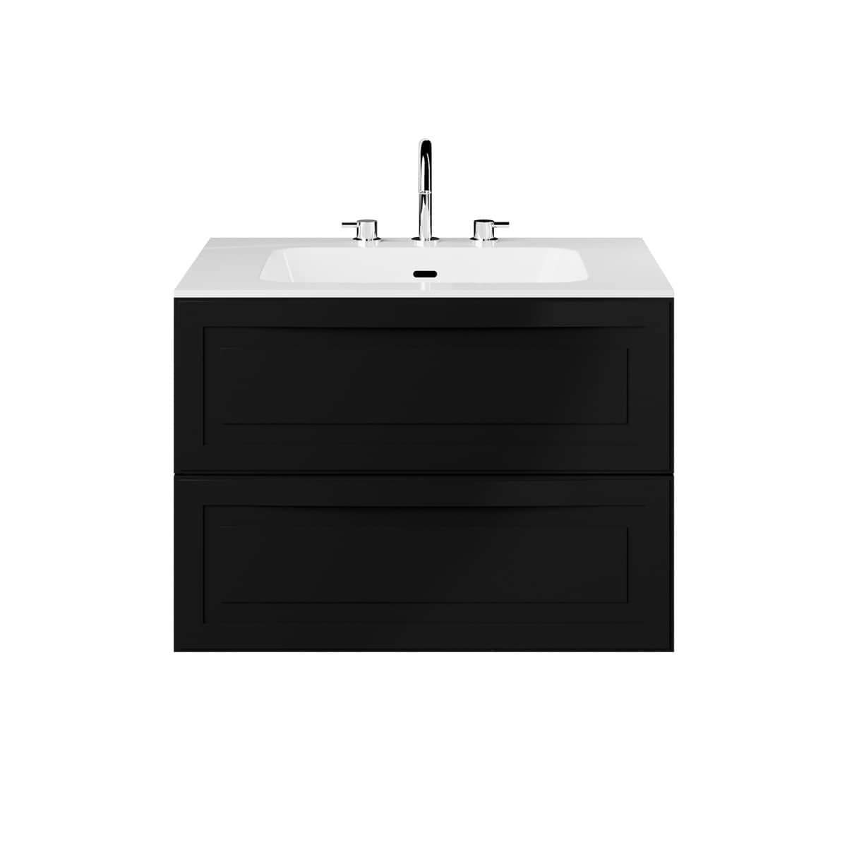 Alma Black 30" Vanity with Integrated White Solid Surface Top 