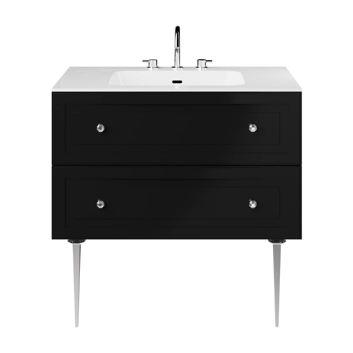 Alma Black 36" Vanity with Chrome Legs & Knobs with Integrated White Solid Surface Top 