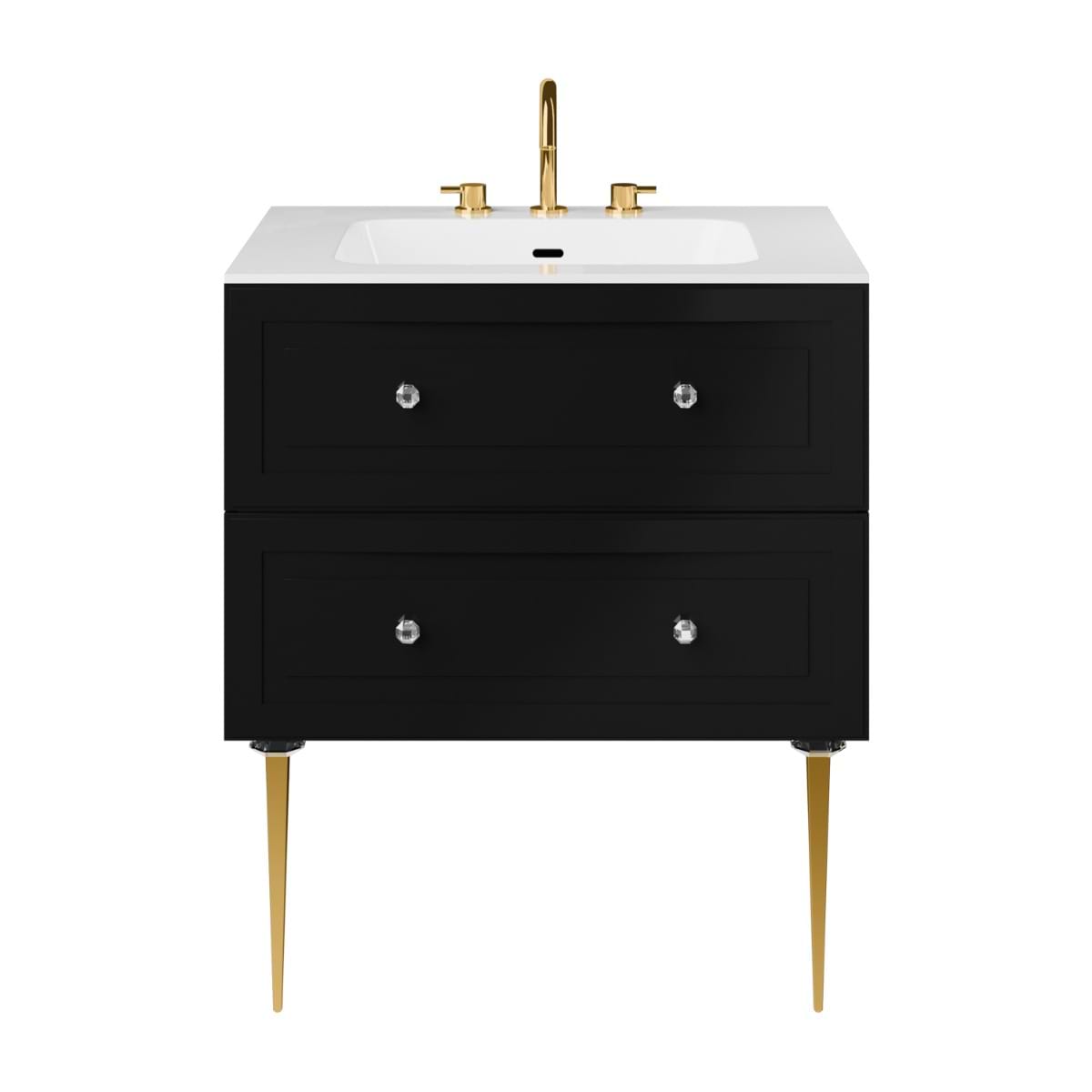 Alma Black 30" Vanity with Gold Legs & Knobs with Integrated White Solid Surface Top 