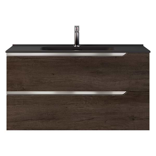 Duo Weathered Oak 40" Single Vanity with Integrated Black Ceramic Top; in Style Ideas Classic, Farmhouse, Mid Century, Modern, Traditional, Transitional