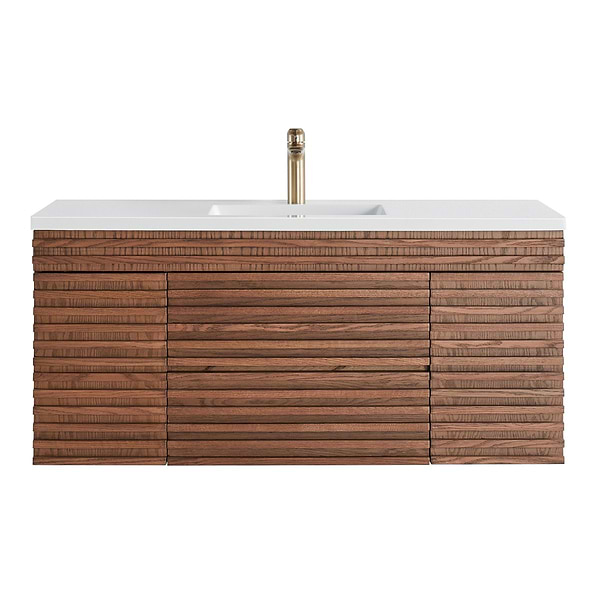 Gibson Dark Wood 48" Single Vanity with Integrated White Acrylic Top; in Dark Brown; in Style Ideas Art Deco, Contemporary, Craftsman, Industrial, Mid Century, Modern, Traditional, Transitional