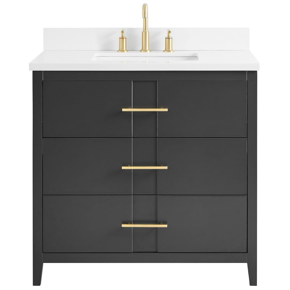 Iconic Charcoal and Gold 36" Single Vanity with Pure White Quartz Top 