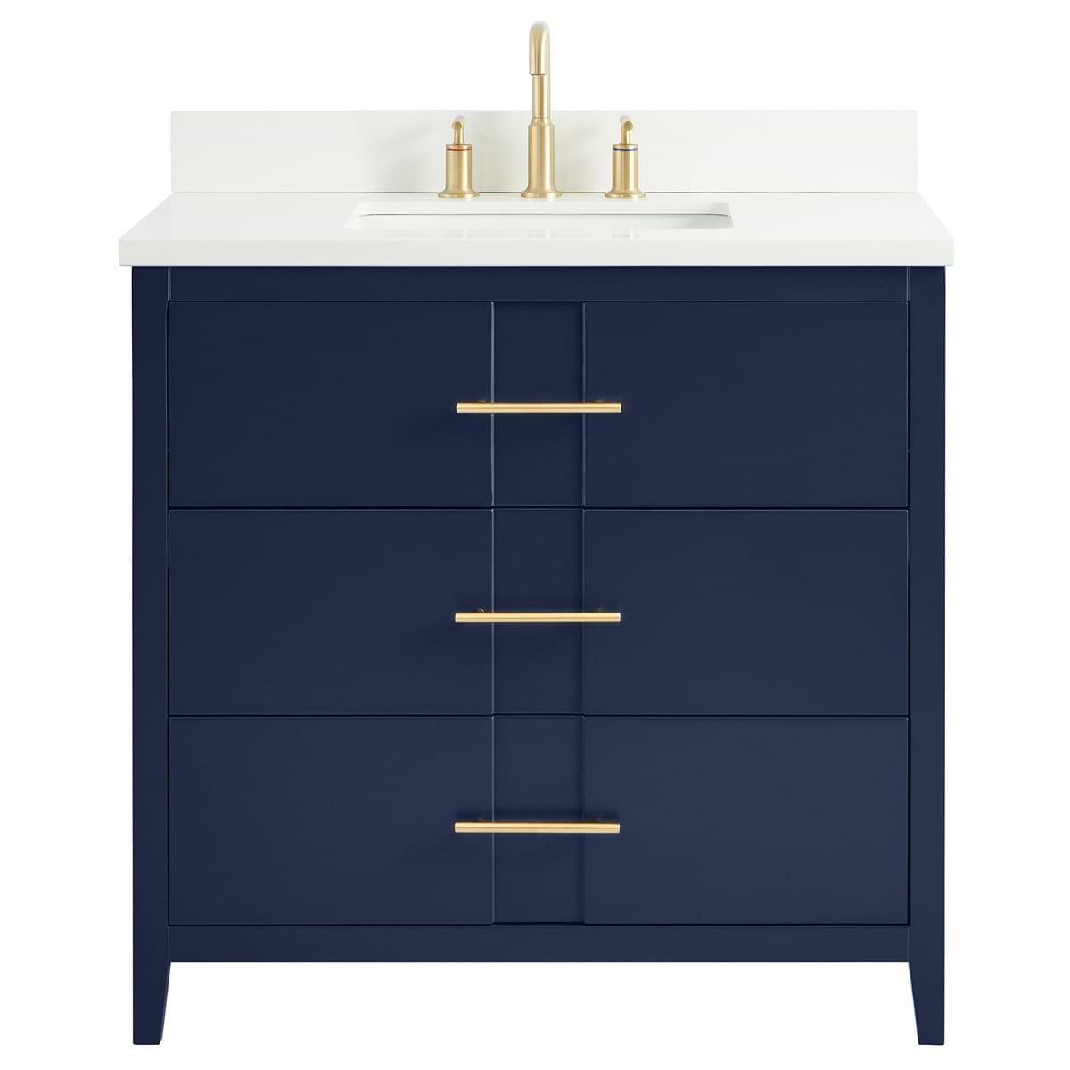 Iconic Navy and Gold 36" Single Vanity with Pure White Quartz Top 