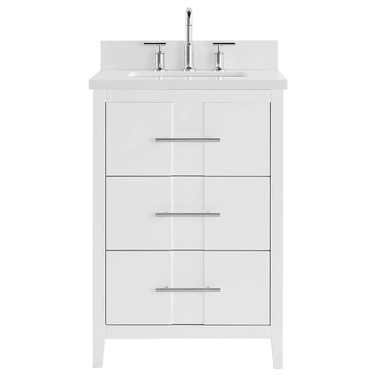 Iconic White and Silver 24" Single Vanity with Pure White Quartz Top 