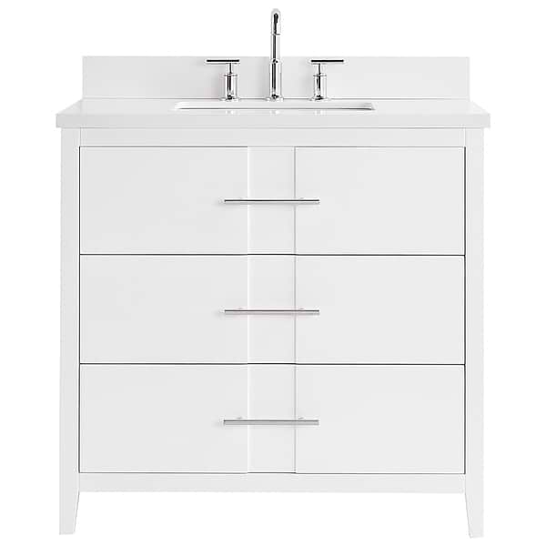 Iconic White and Silver 36" Single Vanity with Pure White Quartz Top