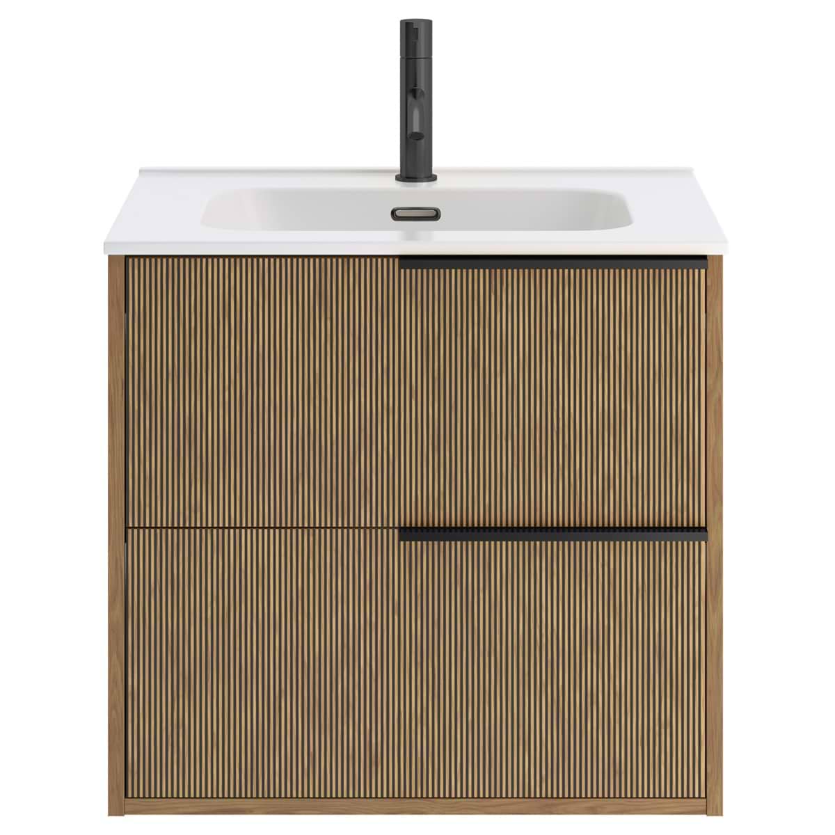 Kora Art Faux Fluted 24" Single Vanity with Integrated White Ceramic Top & Black Handles