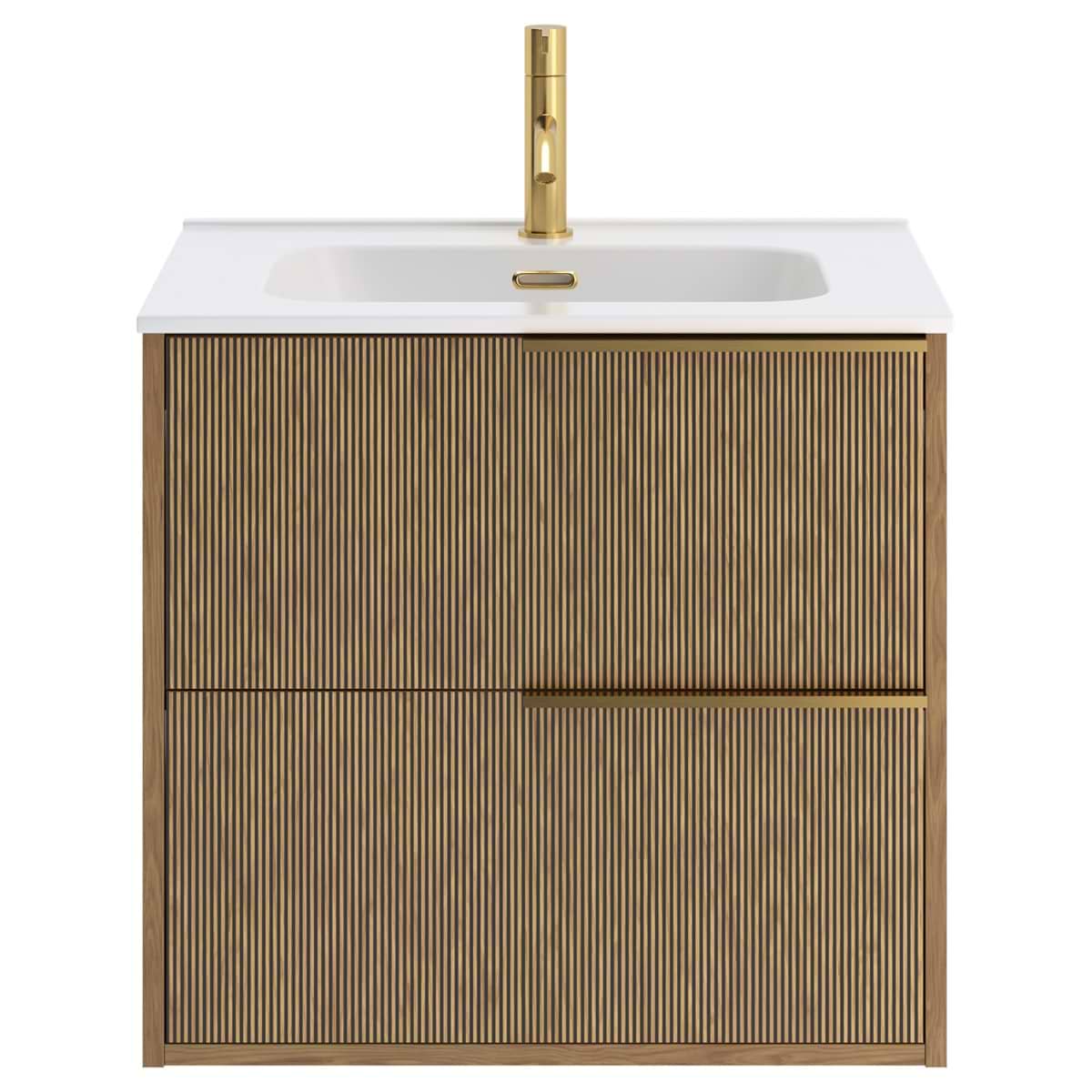 Kora Art Faux Fluted 24" Single Vanity with Integrated White Ceramic Top & Gold Handles 