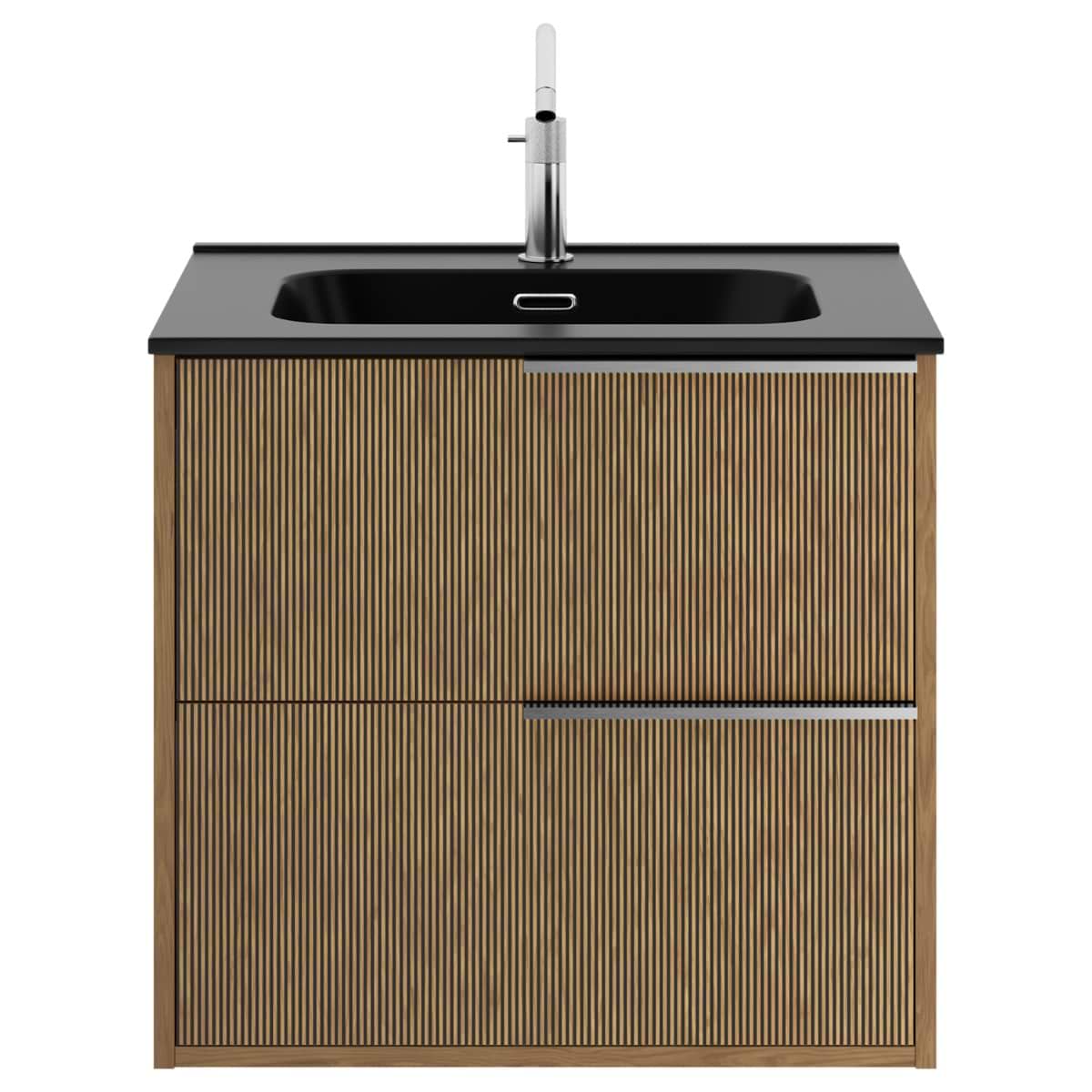 Kora Art Faux Fluted 24" Single Vanity with Integrated Black Ceramic Top & Silver Handles 