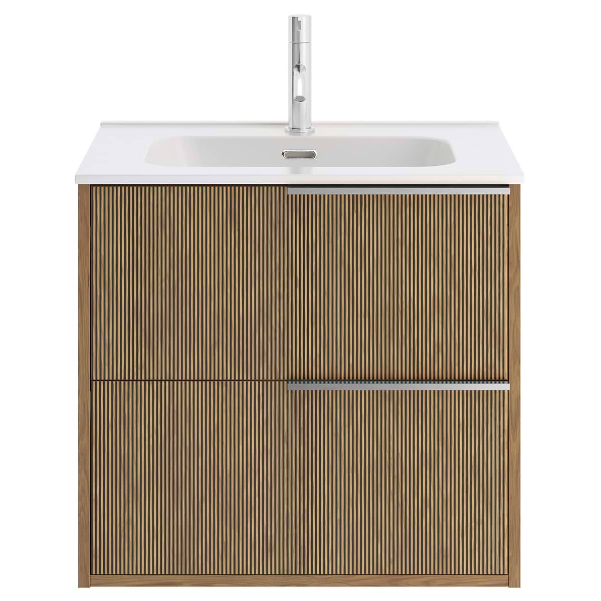 Kora Art Faux Fluted 24" Single Vanity with Integrated White Ceramic Top & Silver Handles 