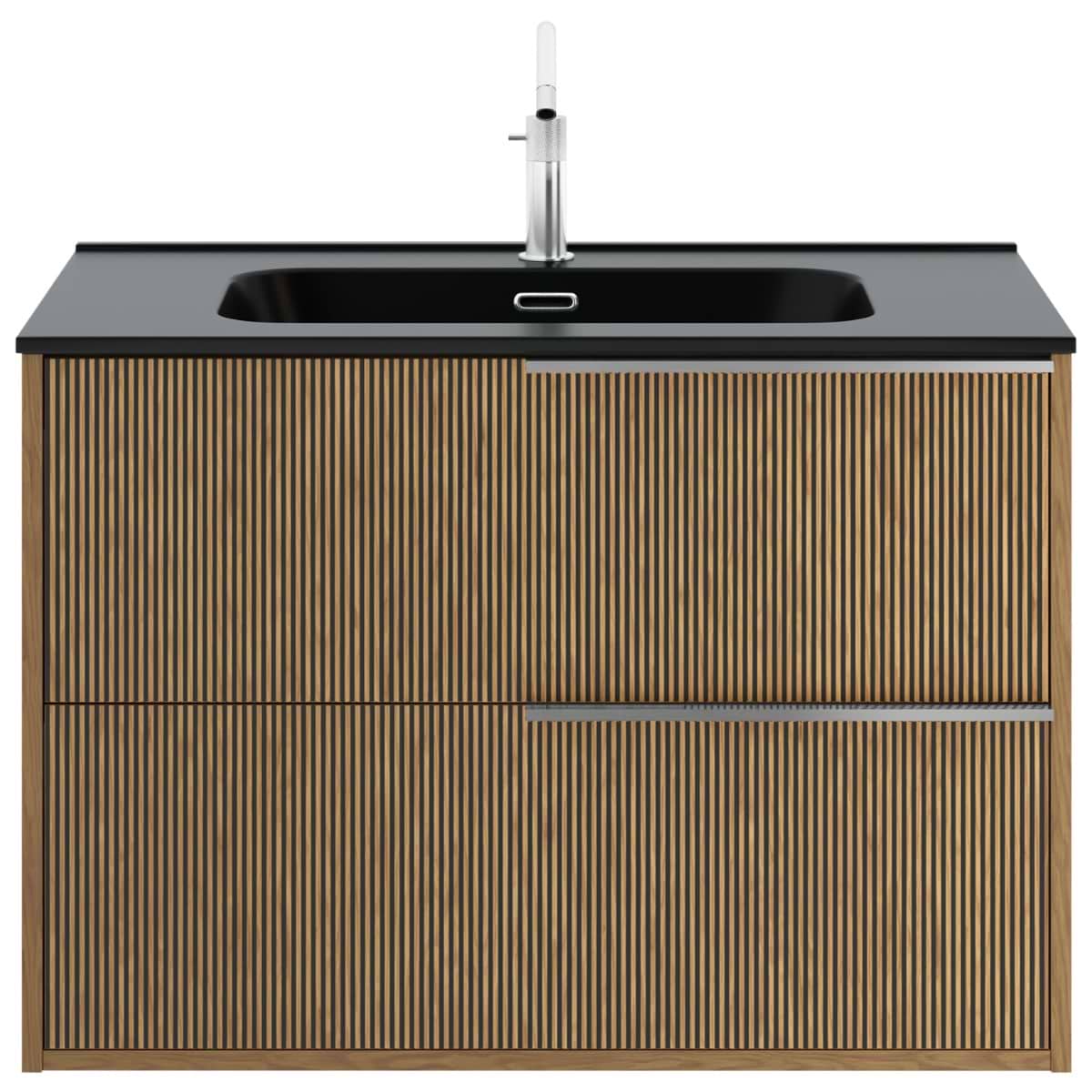 Kora Art Faux Fluted 32" Single Vanity with Integrated Black Ceramic Top & Silver Handles 