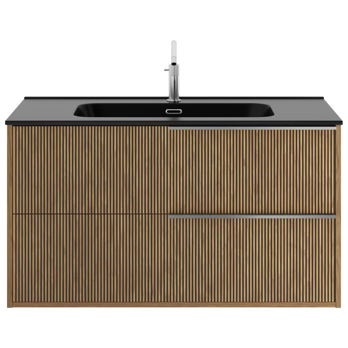 Kora Art Faux Fluted 40" Single Vanity with Integrated Black Ceramic Top & Silver Handles 