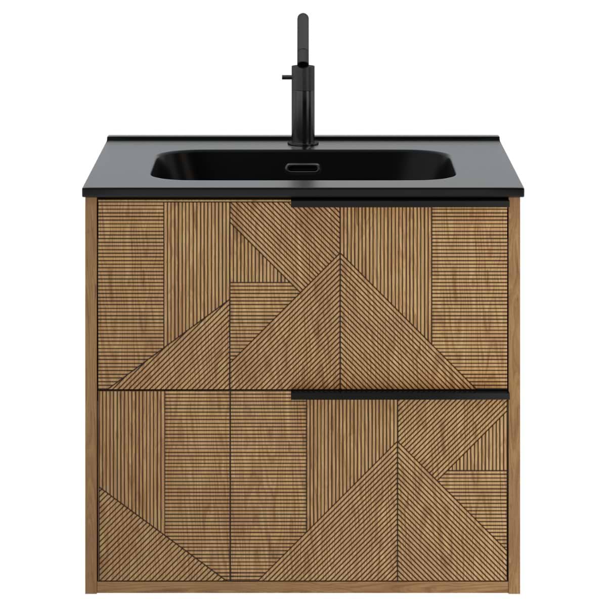Kora Geo Faux Fluted 24" Single Vanity with Integrated Black Ceramic Top & Black Handles 